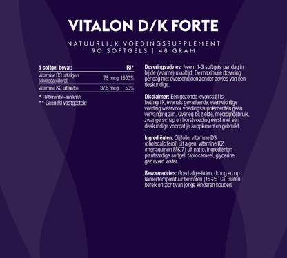 Vitalon-D/K Forte (natuurlijke vitamine D3 & K2 extra hoog gedoseerd)