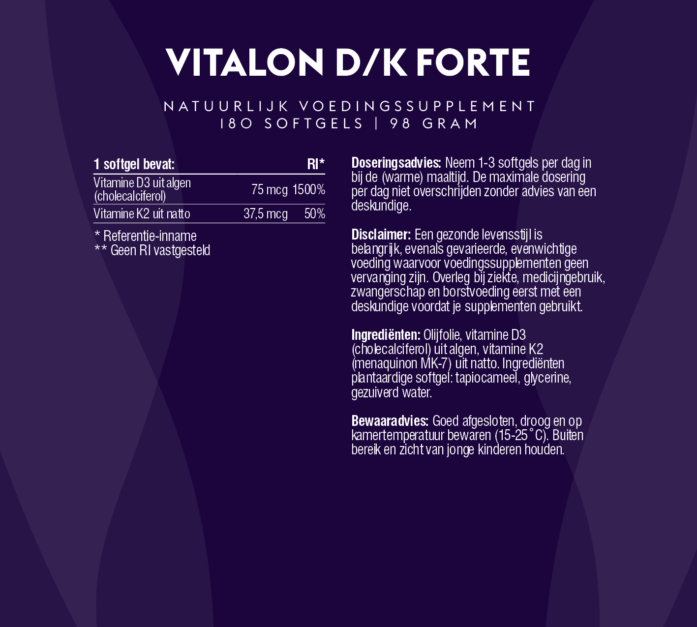 Vitalon-D/K Forte (natuurlijke vitamine D3 & K2 extra hoog gedoseerd)